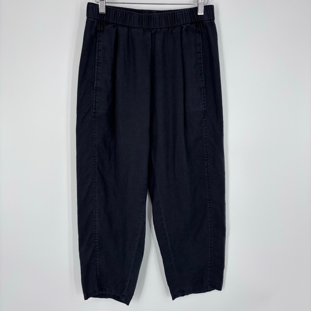 Eileen Fisher Delave Organic Linen Tapered Ankle Pants Women PS Black Petite